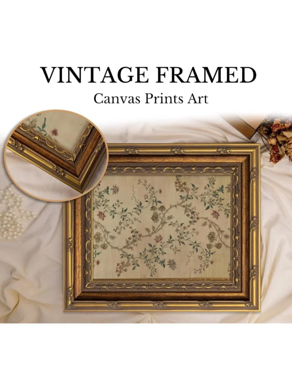 Vintage Floral Vine Wall Art - Elegant Beige Botanical Canvas Print for Home